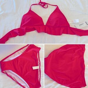 Boohoo Hot Pink Ruffle Triangle Bikini Set